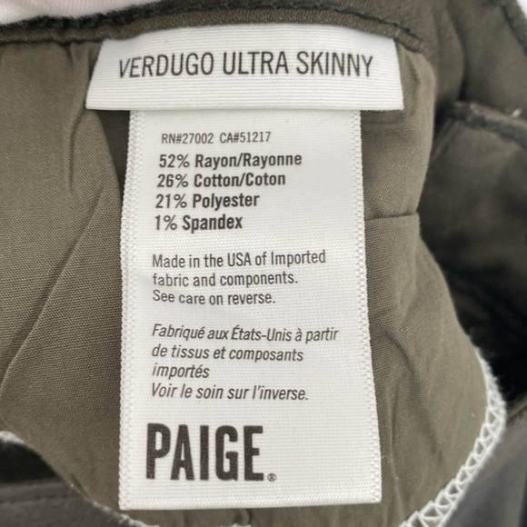 Paige Verdugo Ultra Skinny Jeans Army Green Luxe Coating Women's Size 31 - Picture 9 of 12